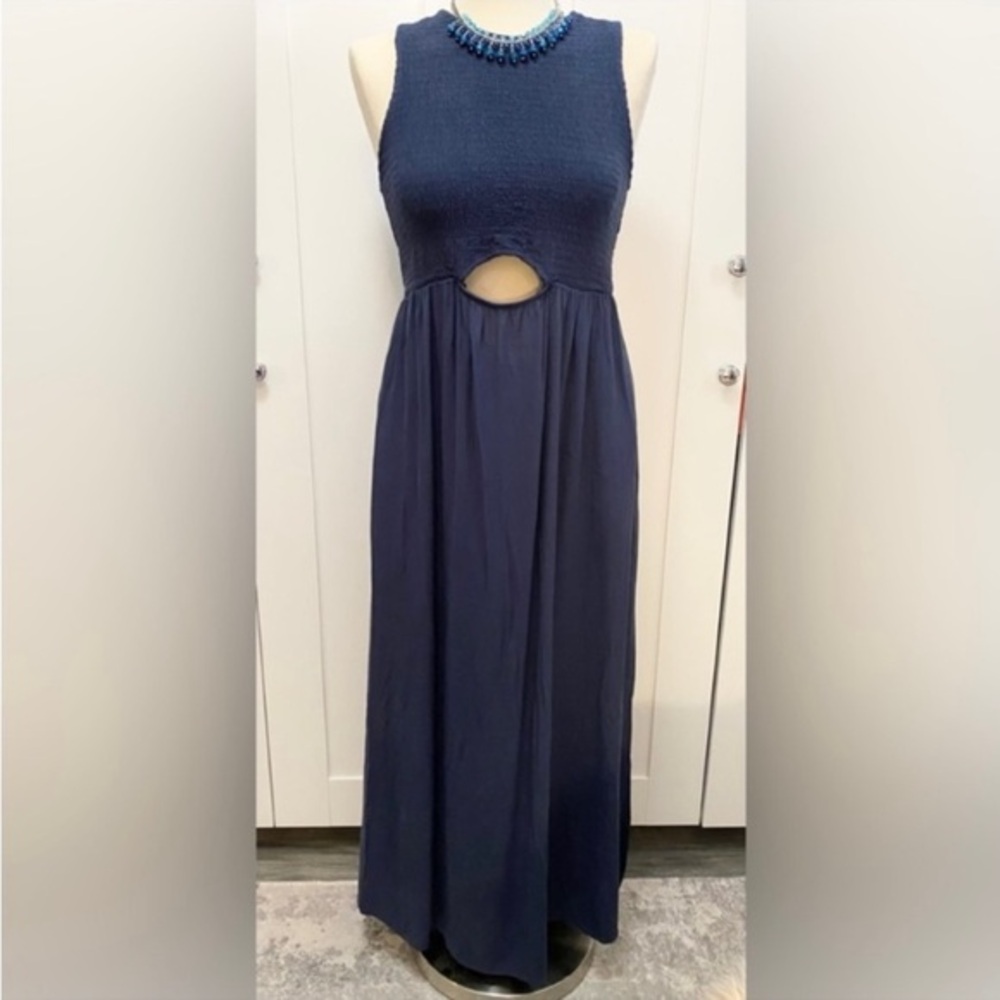 Blue Maternity Maxi Dress By Isabel & Ingrid Cute Peep Front Accent Sz MED NEW! - Picture 1 of 3
